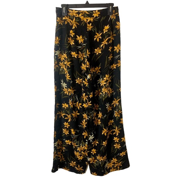 Milk and Honey Womens Yellow Black Floral Wide Leg Pants Size M - Picture 2 of 5